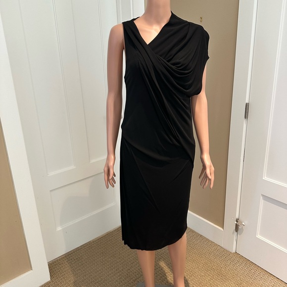 Helmut Lang Black Asymmetrical Draped Dress - Picture 1 of 7